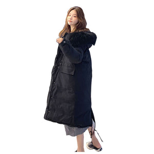 Chic Fur Coat Hooded Winter Down Coat Oversized Warm Jacket Long Slim Women Cotton padded Wadded Parkas female jacket