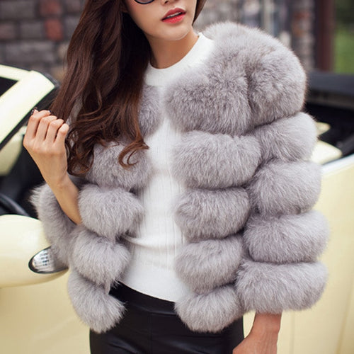 Women Faux Fur Coat Autumn Winter 2019 Fashion Casual Warm Coat Plus Size Faux Fox Fur Overcoat Jacket Female Long Sleeves