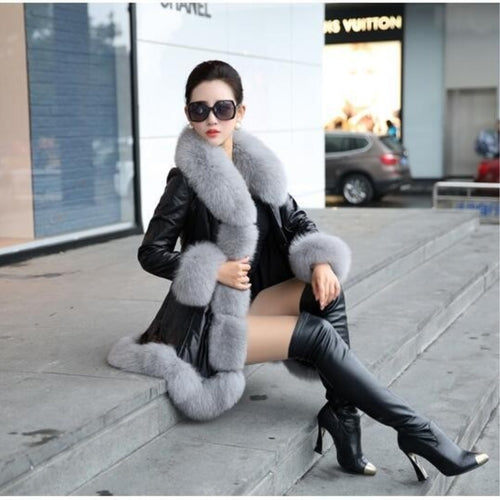 Hot Sale Winter Women's Faux Fur High Quality Faux Sheepskin Coats Keep Warm With Fur Fox Collars Slim Female Furs Plus Size