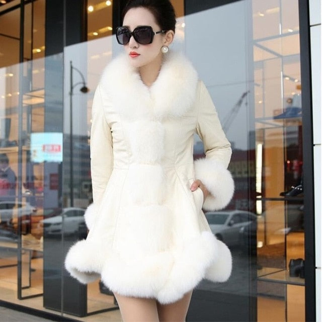 Hot Sale Winter Women's Faux Fur High Quality Faux Sheepskin Coats Keep Warm With Fur Fox Collars Slim Female Furs Plus Size