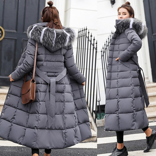 Winter Women Down Jacket Long Hooded 2019 Fashion Snow Clothing Warm Cotton-padded Long Sleeve Parkas Down Coat For Female #734