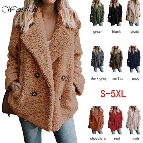 Fluffy Teddy Coat Women Winter Jackets 5XL Plus Size Overcoat Lapel Warm Hairy Jackets Female Coats Long Sleeve Chaqueta Mujer