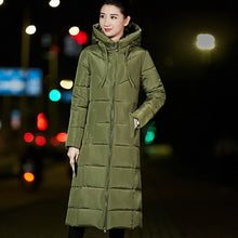 Load image into Gallery viewer, Long Hooded Thicker Down Coat Women Winter Casual Zipper Jackets Female Vogue Elegant Outwears M-6XL Plus Size Synthetic Feather
