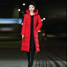 Load image into Gallery viewer, Long Hooded Thicker Down Coat Women Winter Casual Zipper Jackets Female Vogue Elegant Outwears M-6XL Plus Size Synthetic Feather