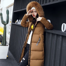 Load image into Gallery viewer, Winter Hooded Thicken Down Coat Women Long Warm Slim Down Jackets Vogue Letter Long Sleeve Zipper Outwear Ladies Faux Fur Collar