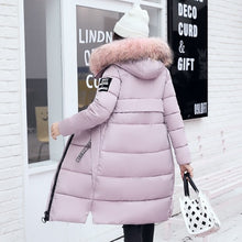 Load image into Gallery viewer, Winter Hooded Thicken Down Coat Women Long Warm Slim Down Jackets Vogue Letter Long Sleeve Zipper Outwear Ladies Faux Fur Collar