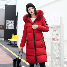Load image into Gallery viewer, Winter Hooded Thicken Down Coat Women Long Warm Slim Down Jackets Vogue Letter Long Sleeve Zipper Outwear Ladies Faux Fur Collar