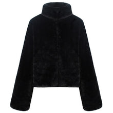 Load image into Gallery viewer, Fashion Women Winter Solid Color Fluffy Coat Stand Collar Long Sleeve Concealed Button Faux Fur Thick Short Jacket Streetwear