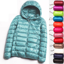 Load image into Gallery viewer, 90% Ultra-light Plus Size Thin Down Jacket Women 2019 Autumn Winter Slim Short Hooded Warm White Duck Down Coat Women Outerwear