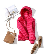 Load image into Gallery viewer, 90% Ultra-light Plus Size Thin Down Jacket Women 2019 Autumn Winter Slim Short Hooded Warm White Duck Down Coat Women Outerwear