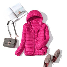 Load image into Gallery viewer, 90% Ultra-light Plus Size Thin Down Jacket Women 2019 Autumn Winter Slim Short Hooded Warm White Duck Down Coat Women Outerwear