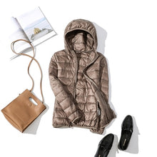 Load image into Gallery viewer, 90% Ultra-light Plus Size Thin Down Jacket Women 2019 Autumn Winter Slim Short Hooded Warm White Duck Down Coat Women Outerwear