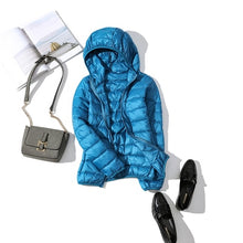 Load image into Gallery viewer, 90% Ultra-light Plus Size Thin Down Jacket Women 2019 Autumn Winter Slim Short Hooded Warm White Duck Down Coat Women Outerwear