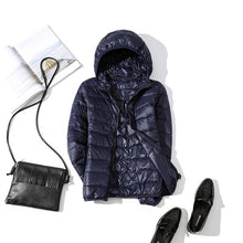 Load image into Gallery viewer, 90% Ultra-light Plus Size Thin Down Jacket Women 2019 Autumn Winter Slim Short Hooded Warm White Duck Down Coat Women Outerwear