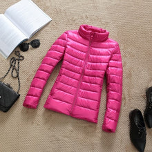 Load image into Gallery viewer, 90% Ultra-light Plus Size Thin Down Jacket Women 2019 Autumn Winter Slim Short Hooded Warm White Duck Down Coat Women Outerwear