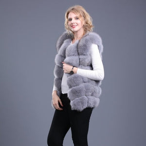 2019 ladies new natural fox fur square vest real fur vest casual fashion European autumn and winter street style