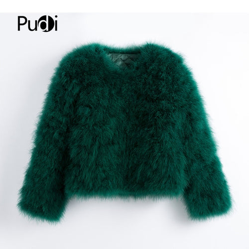 Pudi 2019 new women candy color Ostrich real  fur coat lady Turkey hair free shipping casual short jacket parka CT902