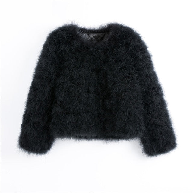 Pudi 2019 new women candy color Ostrich real  fur coat lady Turkey hair free shipping casual short jacket parka CT902
