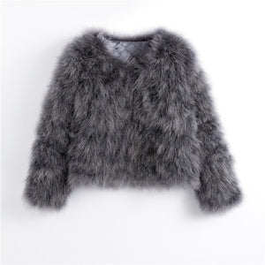 Pudi 2019 new women candy color Ostrich real  fur coat lady Turkey hair free shipping casual short jacket parka CT902
