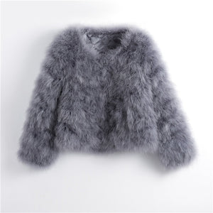 Pudi 2019 new women candy color Ostrich real  fur coat lady Turkey hair free shipping casual short jacket parka CT902
