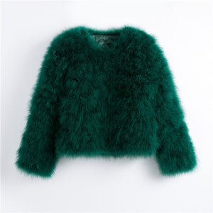 Pudi 2019 new women candy color Ostrich real  fur coat lady Turkey hair free shipping casual short jacket parka CT902