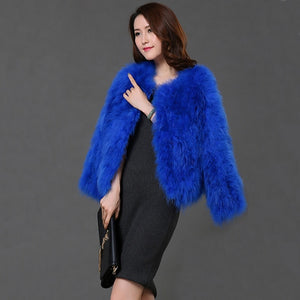 Pudi 2019 new women candy color Ostrich real  fur coat lady Turkey hair free shipping casual short jacket parka CT902