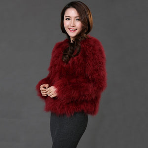 Pudi 2019 new women candy color Ostrich real  fur coat lady Turkey hair free shipping casual short jacket parka CT902