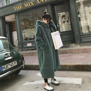 Fur Coat Autumn Winter 2019 Hot Sale Women Faux Fur Coat Teddy Coat Imitation Rabbit Hair Long Hooded Fur Coats Sheepskin Coat