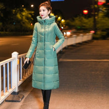 Load image into Gallery viewer, Long Hooded Thicker Down Coat Women Winter Casual Zipper Jackets Female Vogue Elegant Outwears M-6XL Plus Size Synthetic Feather