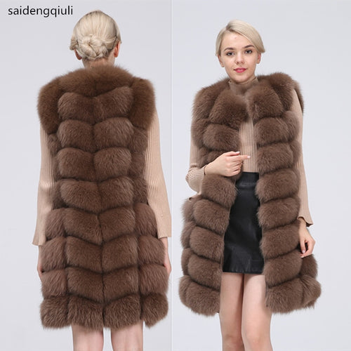 Natural Real Fox Fur Vest Natural Fur Coat For Jacket female coats Vest Waistcoat long Fur Coats Real Fur Coat Fox Vest Jacket