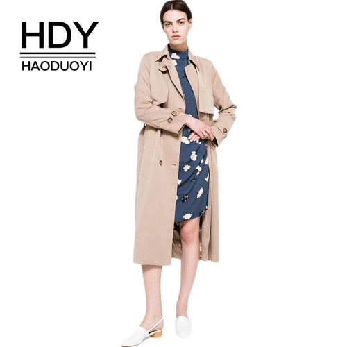 HDY Haoduoyi 2019 Autumn New High Fashion Brand Women Classic Double Breasted Waterproof Trench Coat Raincoat Business Outerwear