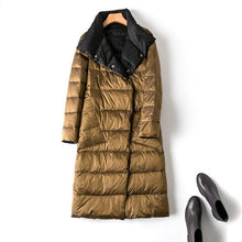 Load image into Gallery viewer, Fitaylor Women Double Sided Down Long Jacket Winter Turtleneck White Duck Down Coat Double Breasted Parkas Warm Snow Outwear