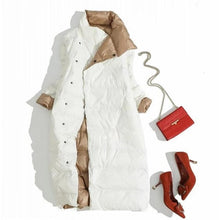Load image into Gallery viewer, Fitaylor Women Double Sided Down Long Jacket Winter Turtleneck White Duck Down Coat Double Breasted Parkas Warm Snow Outwear