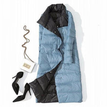 Load image into Gallery viewer, Fitaylor Women Double Sided Down Long Jacket Winter Turtleneck White Duck Down Coat Double Breasted Parkas Warm Snow Outwear