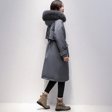 Load image into Gallery viewer, Fitaylor Large Real Fox Fur Collar Long Coat Winter Jacket Women 90% White Duck Down Thick Parkas Warm Sash Tie Up Snow Outwear