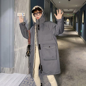 Fitaylor Large Real Fox Fur Collar Long Coat Winter Jacket Women 90% White Duck Down Thick Parkas Warm Sash Tie Up Snow Outwear