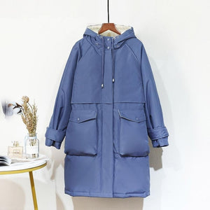 Fitaylor Large Real Fox Fur Collar Long Coat Winter Jacket Women 90% White Duck Down Thick Parkas Warm Sash Tie Up Snow Outwear