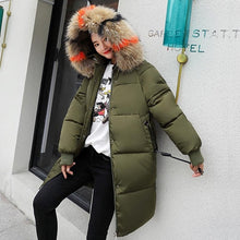 Load image into Gallery viewer, Winter jacket women 2019 new hooded women down coat fur collar zippers long women jacket female warm winter women down jacket