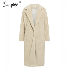 Load image into Gallery viewer, Simplee Plus size women faux fur coat Long sleeve buttons autumn winter female warm overcoat Fashion soft ladies long coats 2019