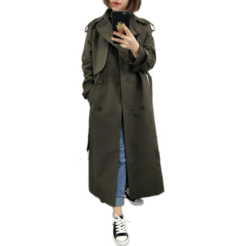 UK Brand new Fashion 2019 Fall /Autumn Casual Double breasted Simple Classic Long Trench coat with belt Chic Female windbreaker