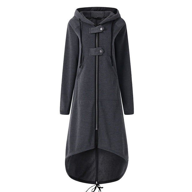 Women Autumn Overcoat Zipper Cotton Hooded Long Sleeves Female Windbreaker Plus Size IK88