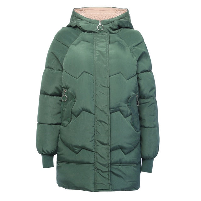 InstaHot Padded Basic Jacket Coat Women Warm Winter Green Black Parkas Jackets Female Hoodies Casual Outerwear Thick Coat