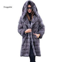 Load image into Gallery viewer, New Fashion Real Mink Fur Winter Coat For Women With Hoods Nature Full Pelt Fur Luxury Jackets Black Overcoat Trench
