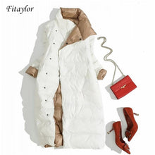 Load image into Gallery viewer, Fitaylor Plus Size Women Double Sided Down Long Jacket White Duck Down Coat Winter Double Breasted Warm Parkas Snow Outwear