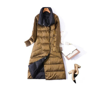 Fitaylor Plus Size Women Double Sided Down Long Jacket White Duck Down Coat Winter Double Breasted Warm Parkas Snow Outwear