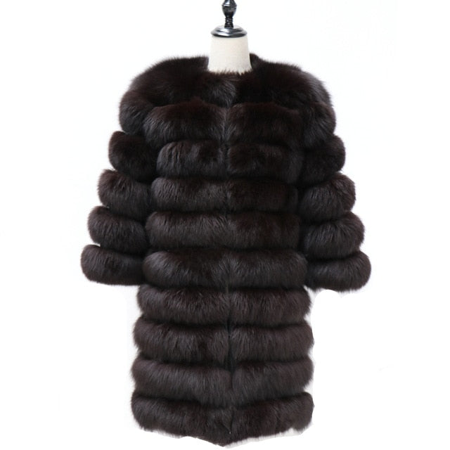 Women Warm Real Fox Fur Coat long  Winter Genuine Fur Jacket Fashion Outwear Luxury Natural Fox Fur Coat For Girls queentina