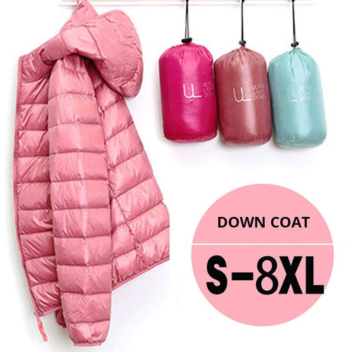 7XL Cheap Ultra Light Down Winter Warm Hooded Feather Puffer Jacket For Girl Short Spring Autumn Coat Female Women Big Size Duck