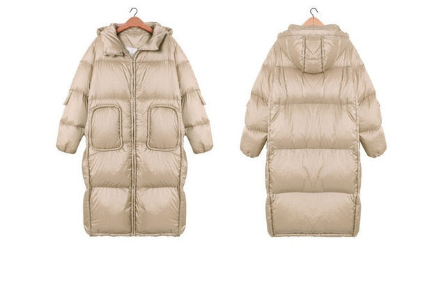 Original Design Winter Women Brief Casual Loose Thick Warm Hooded Long White Duck Down Jacket Coat abrigos mujer invierno 2019