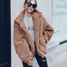 Load image into Gallery viewer, Elegant Faux Fur Coat Women 2019 Autumn Winter Thick Warm Soft Fleece Jacket Female Pocket Zipper Overcoat Bear Teddy Coat 3XL