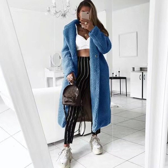 Autumn Winter Faux Fur Teddy Coat Women 2019 Casual Plus Size Long Jacket Female Thick Warm Black Outwear manteau fourrure femme